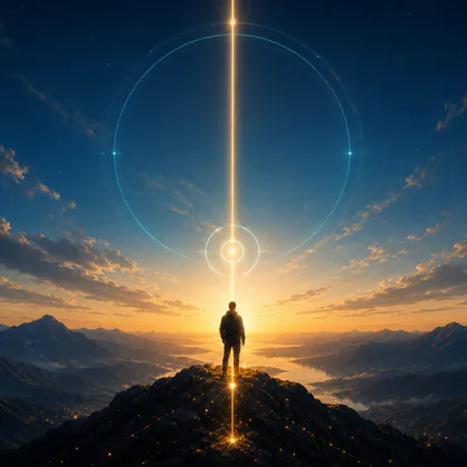 A single bright point of light held at the centre of converging lines.