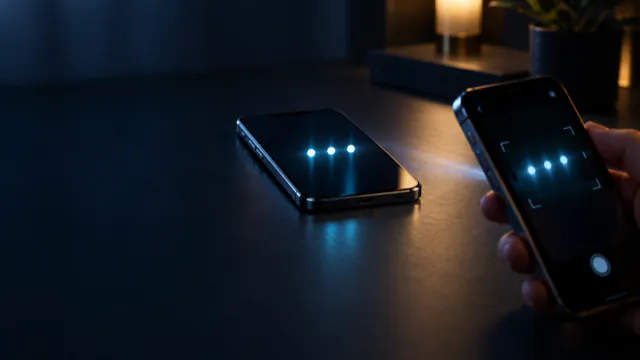 Two phones facing each other, one showing a pattern of light and the other reading it.