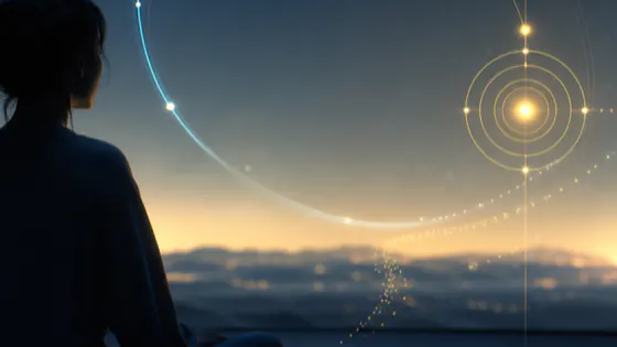 An open notebook lit by a soft blue glow, a single line written on the page.